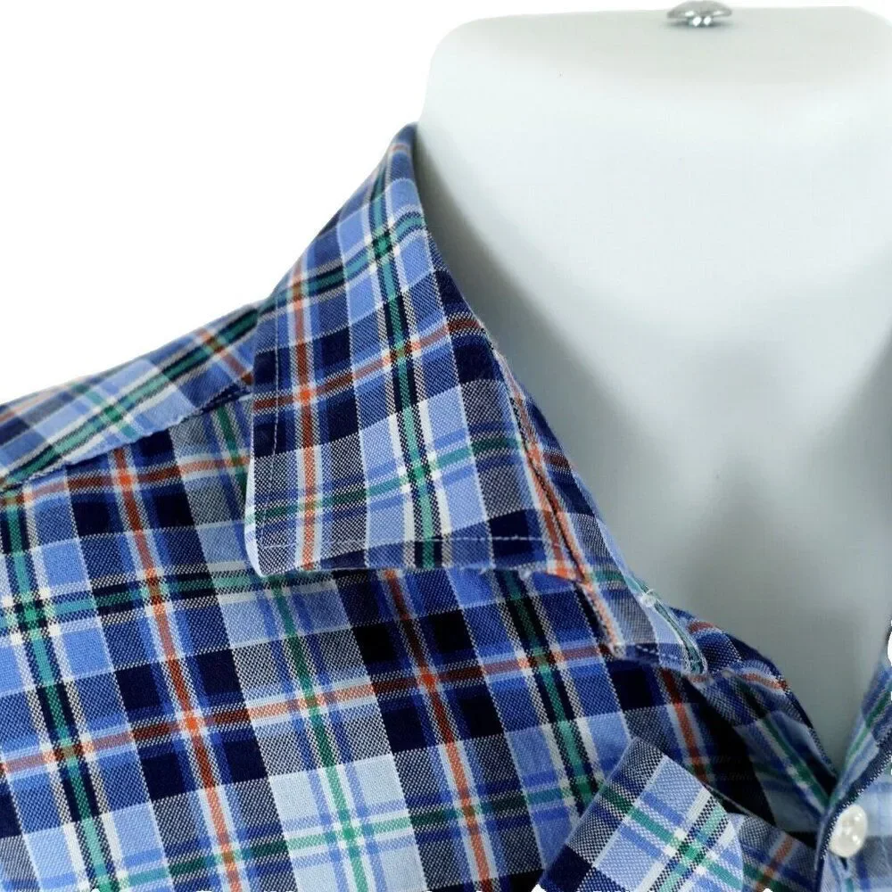Southern Pines Flannel Plaid Blue Multi-Collared Collared‎ Dress Shirt M Medium